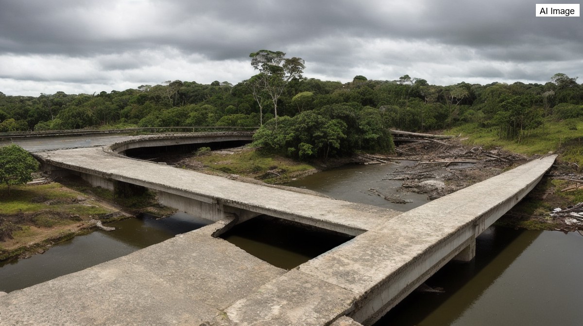 Ponte com menos de dois anos desaba em Sena Madureira, no Acre, e deixa quatro feridos