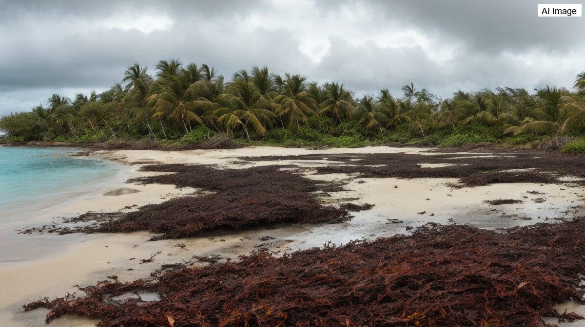 Quantidade recorde de sargaço atinge o Caribe mexicano e afeta o turismo em Quintana Roo