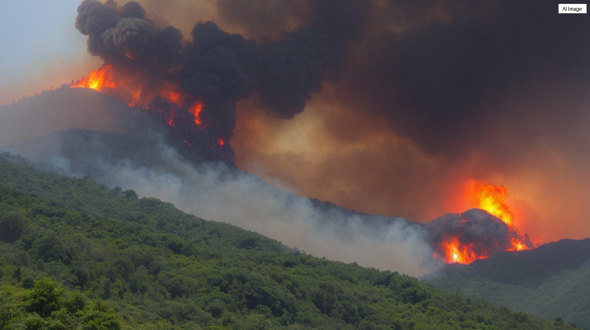 福岡県久留米市で山林火災発生: 草刈り機から引火、消防車7台とヘリで消火活動