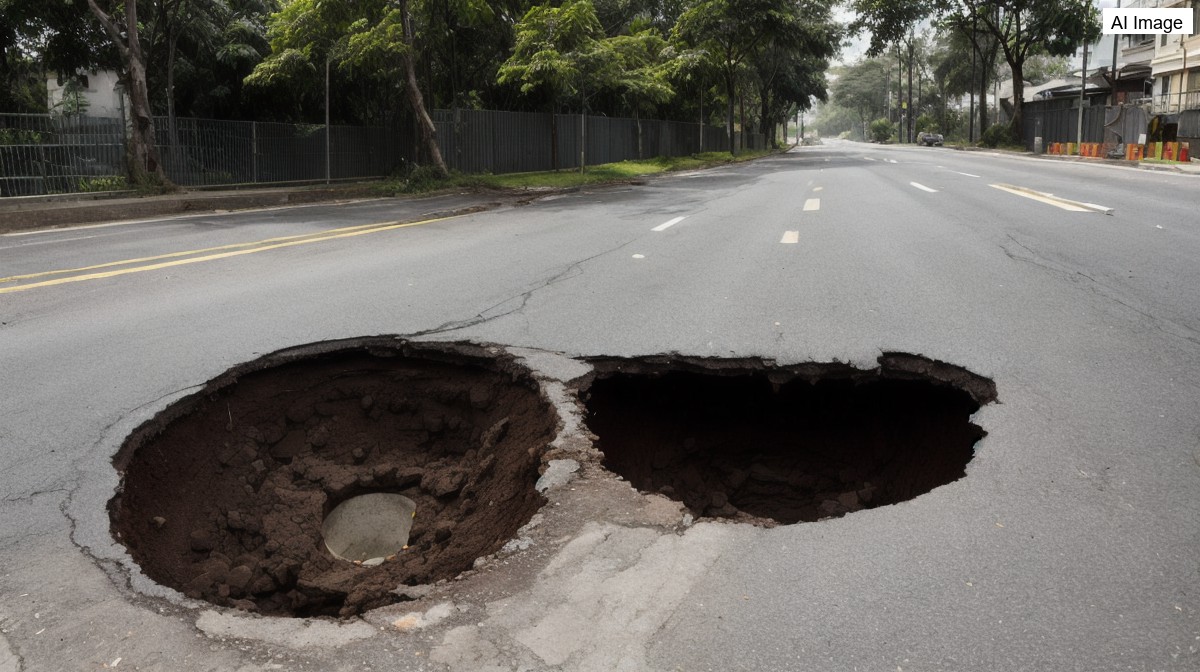 Pengendara motor terperosok ke lubang sedalam 3 meter akibat jalan ambles di Jakarta Selatan, terekam CCTV - AVALW News