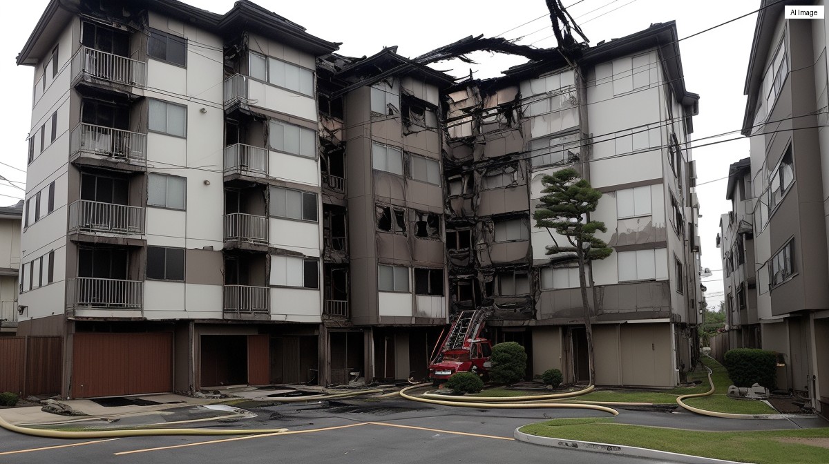 東京町田市の4階建て共同住宅で火事、100平方メートルが焦け、1人死亡