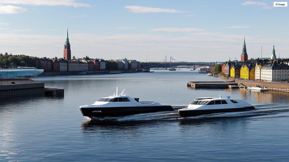 Stockholms elektrische Tragflaechenfahre Candela P-12 revolutioniert den Nahverkehr auf dem Wasser